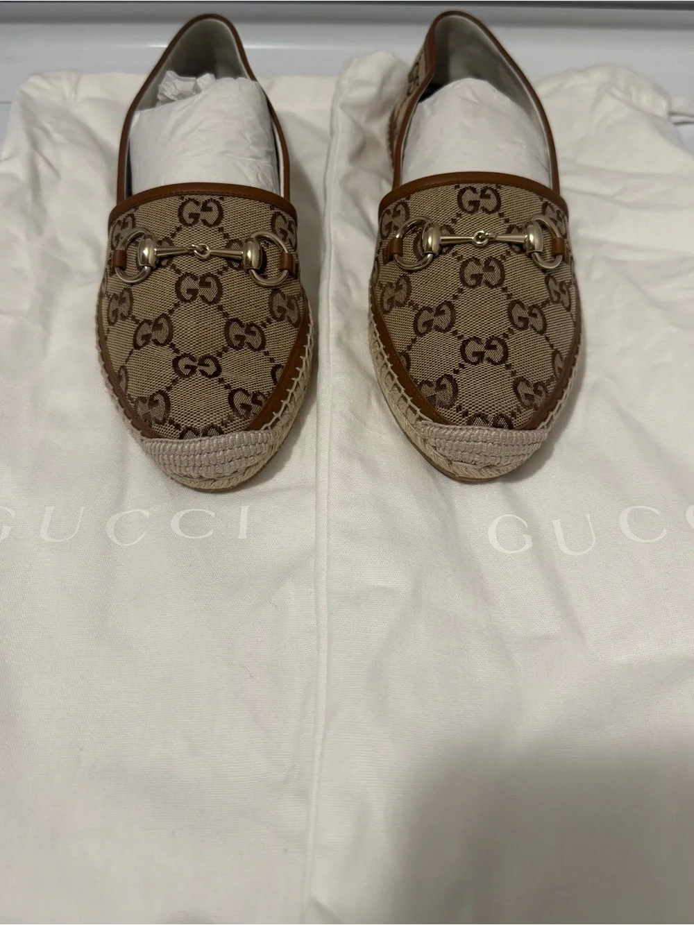 Gucci Beige Brown GG Canvas Horsebit Slip-On Loafers
